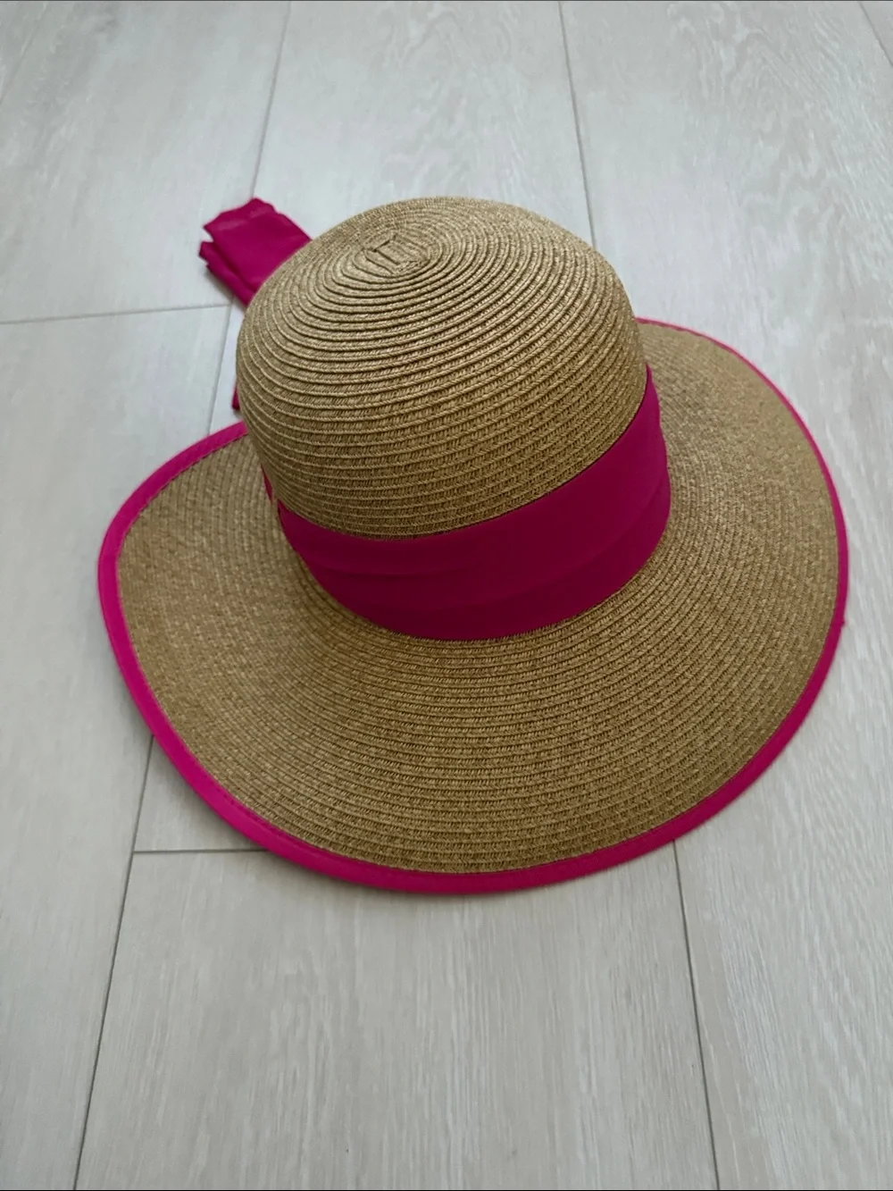 San Diego Hat Company Straw Sun Hat with Hot Pink Band and Trim